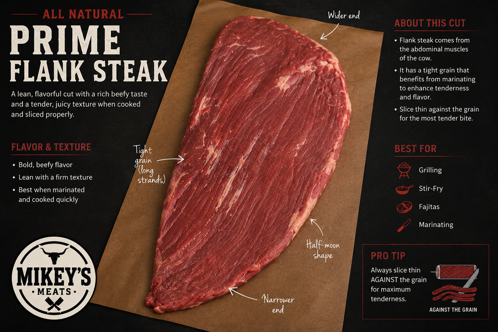 All Natural Prime Flank Steak | Premium Hand-Trimmed Beef | Mikey’s Meats