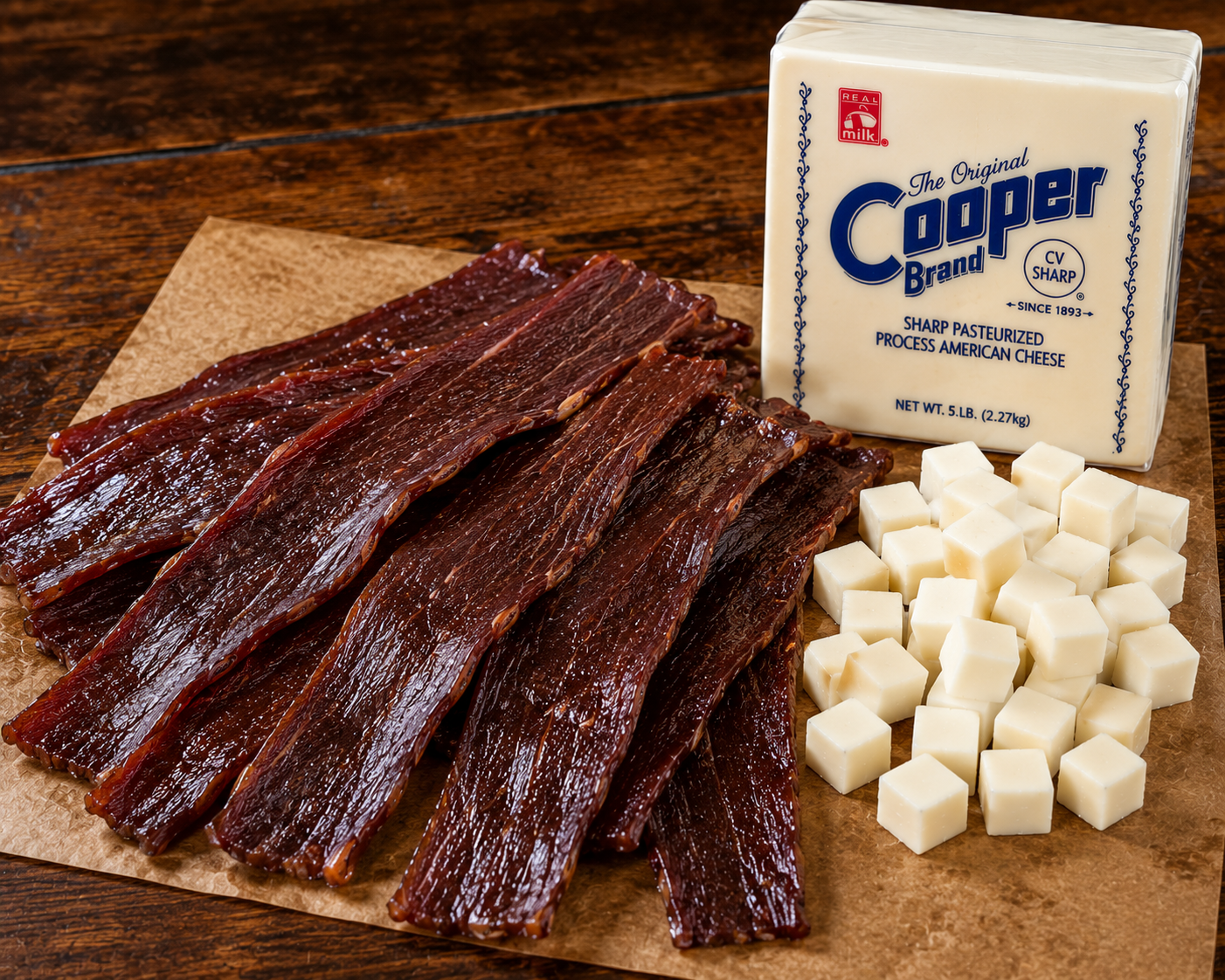 Teriyaki Beef Jerky with Cooper Sharp Cheese Protein Pack | Premium Whole Muscle Beef Jerky | Mikey’s Meats