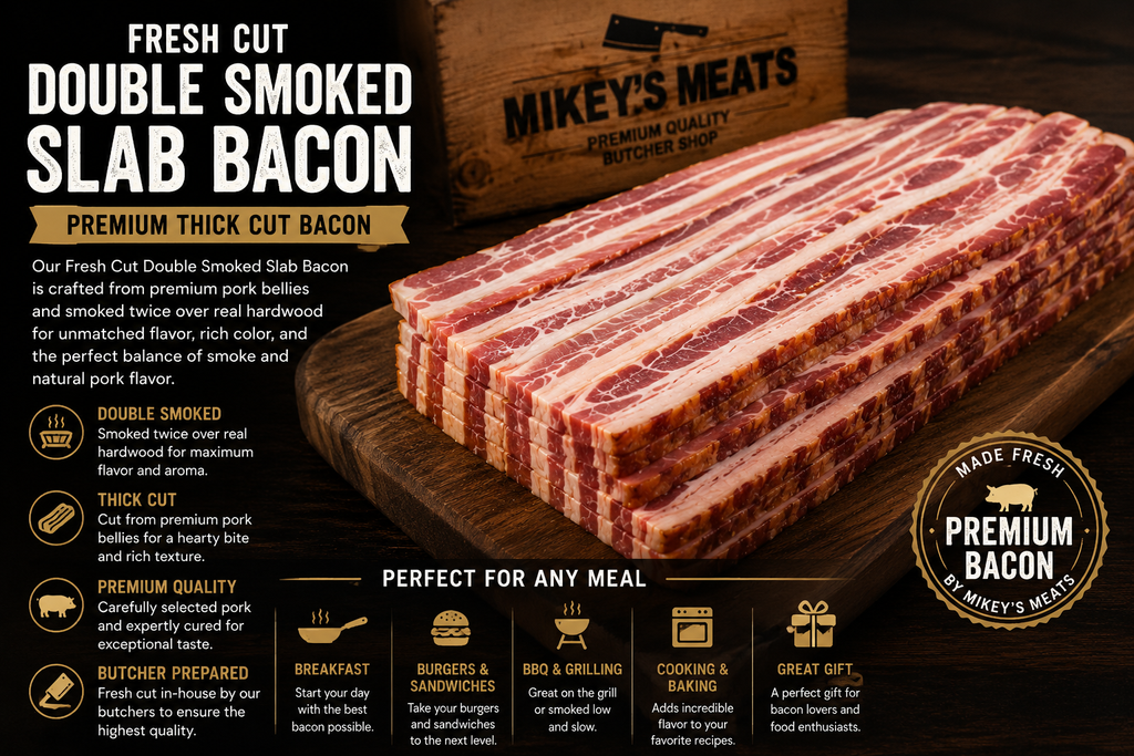 Fresh Cut Double Smoked Slab Bacon | Premium Thick Cut Bacon | Mikey’s Meats