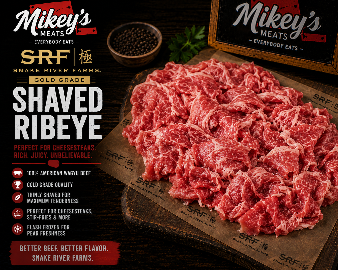 Snake River Farms Gold Grade Shaved Ribeye | American Wagyu Shaved Beef | Mikey’s Meats