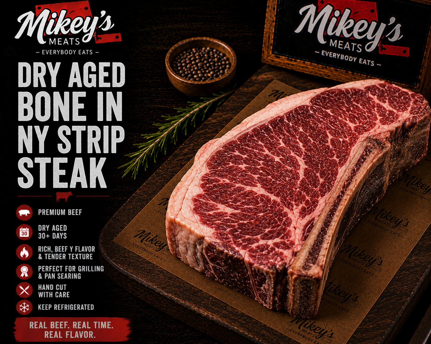 Dry Aged Bone-In New York Strip Steak | Premium Dry Aged Beef | Mikey’s Meats