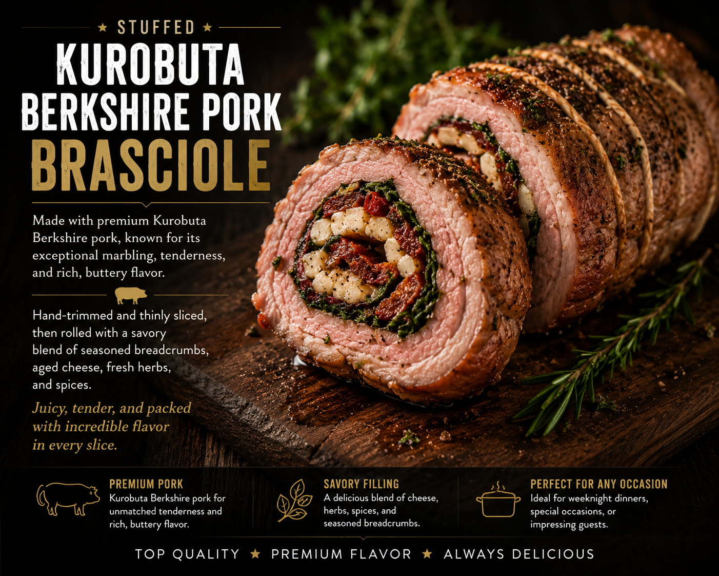 Stuffed Braciole | Prime Beef, Berkshire Pork, Venison, Wild Boar & Rabbit | Mikey's Meats