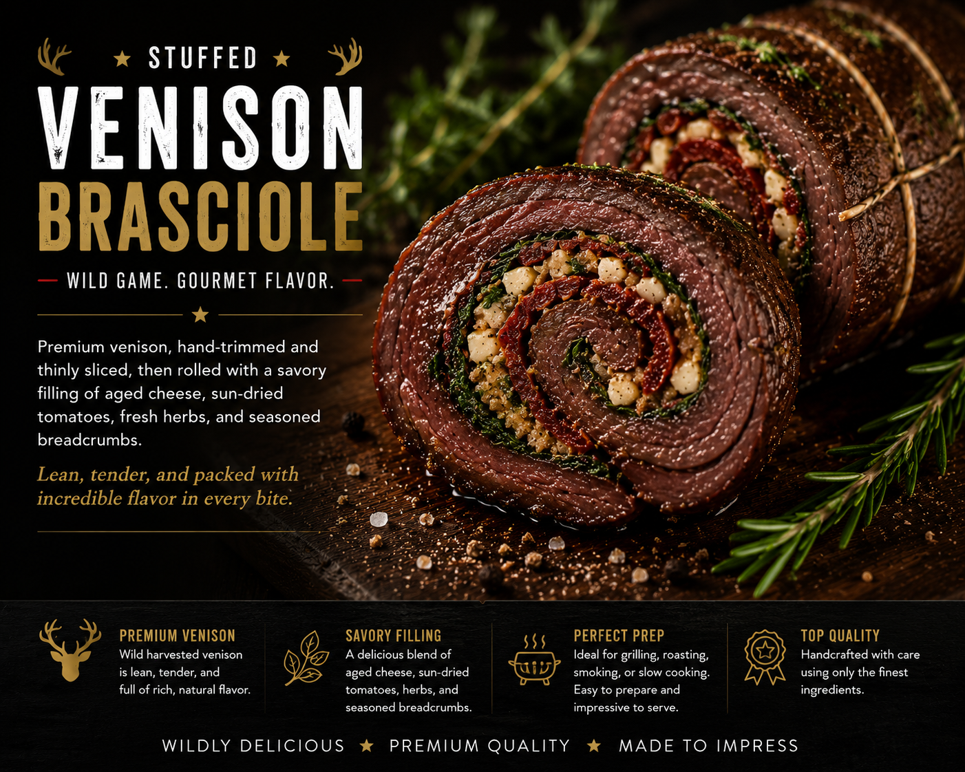 Stuffed Braciole | Prime Beef, Berkshire Pork, Venison, Wild Boar & Rabbit | Mikey's Meats