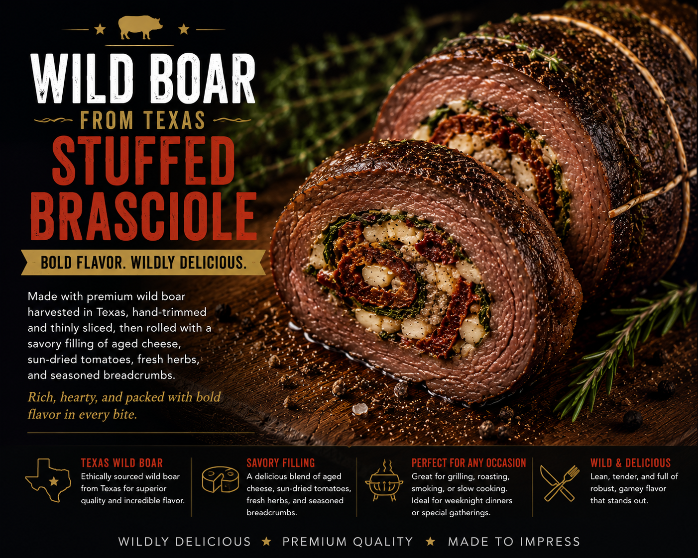 Stuffed Braciole | Prime Beef, Berkshire Pork, Venison, Wild Boar & Rabbit | Mikey's Meats