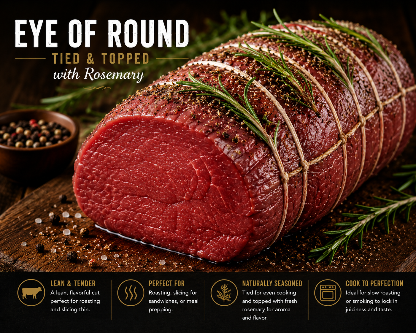 Prime Eye of Round Roast with Rosemary | Hand-Tied Beef Roast | Mikey’s Meats