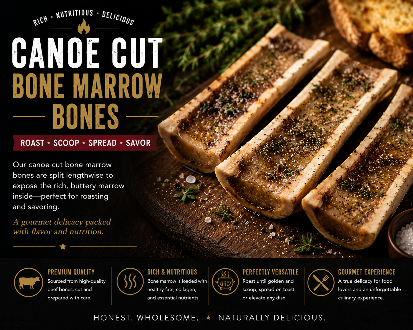 Beef Marrow Bones | Canoe Cut & 3-Inch Marrow Bones | Mikey’s Meats